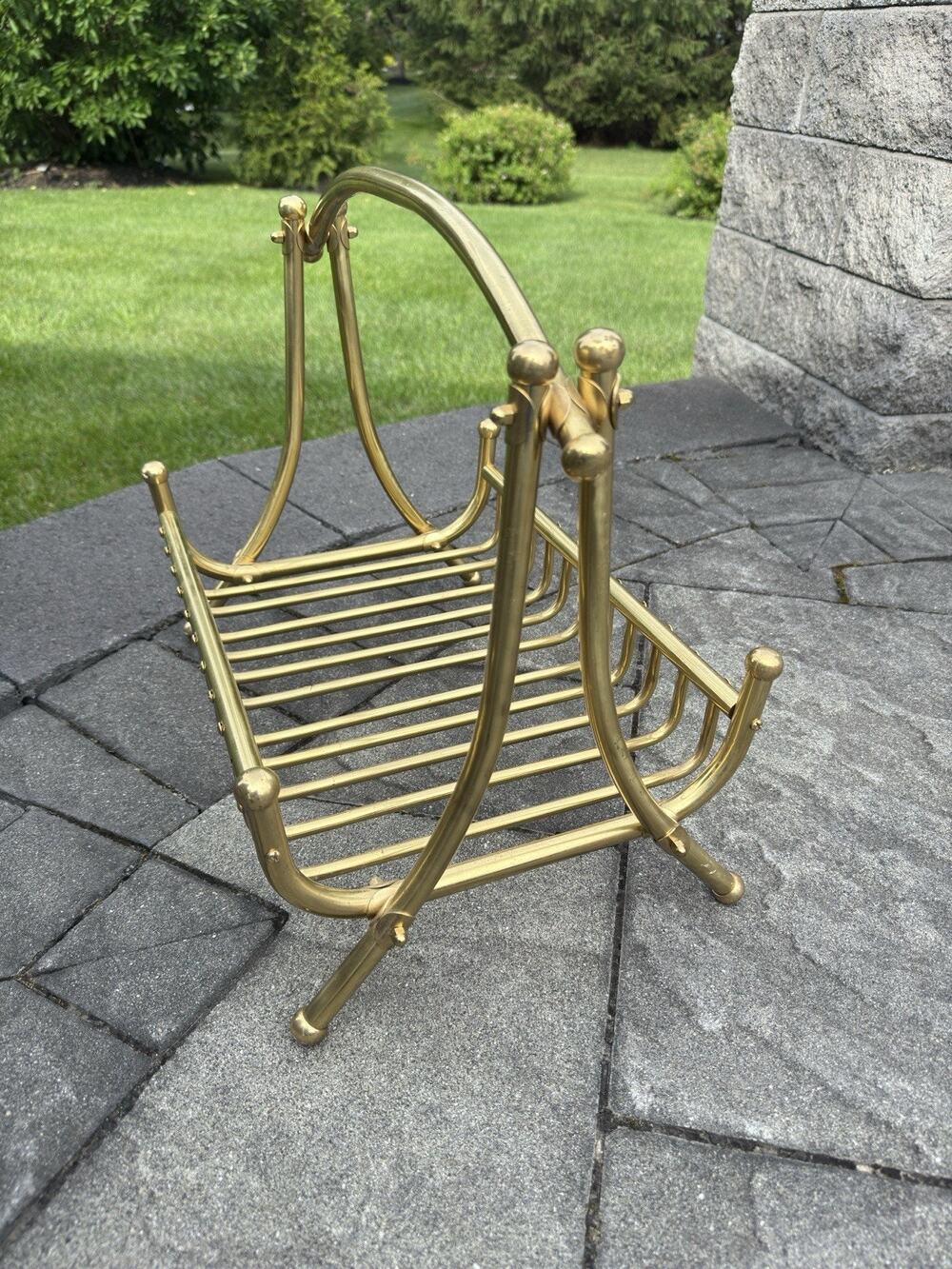 Vintage Mid Century Brass Magazine rack / Towel rack / Firewood rack 19x16x12”